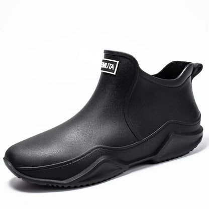 Men’s Waterproof Ankle Rain Boots – Slip-On Outdoor Shoes with Non-Slip Gripped Sole