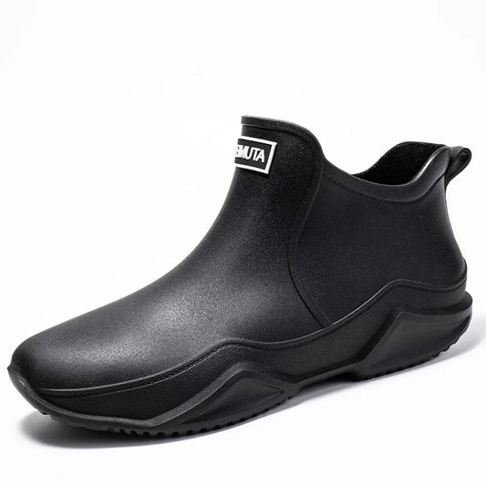Men’s Waterproof Ankle Rain Boots – Slip-On Outdoor Shoes with Non-Slip Gripped Sole