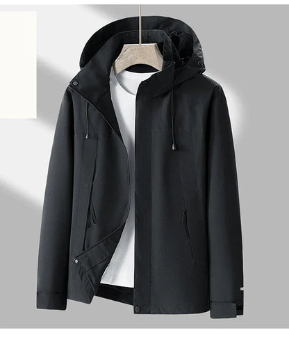 Men’s Hooded Outdoor Jacket – Wind-Resistant Zip-Up Coat with Adjustable Hood and Secure Pockets