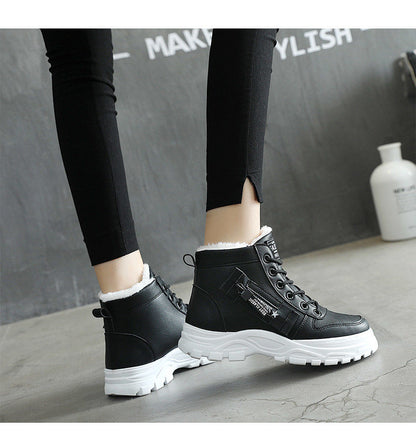 Women’s High-Top Platform Sneakers – Lace-Up Ankle Trainers with Chunky Tread Sole and Panelled Design