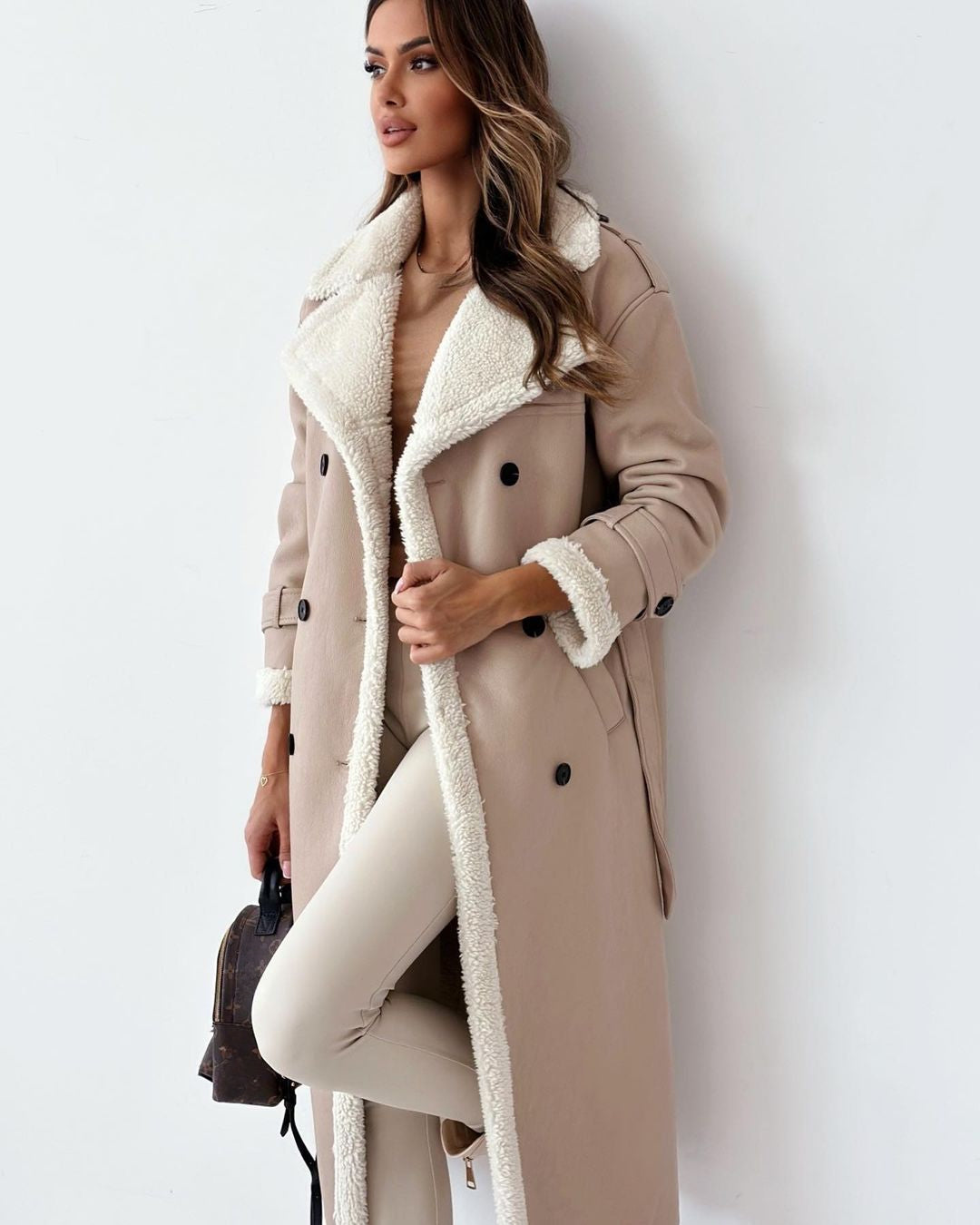 Women’s Teddy Coat – Double-Breasted Fleece-Lined Trench Coat
