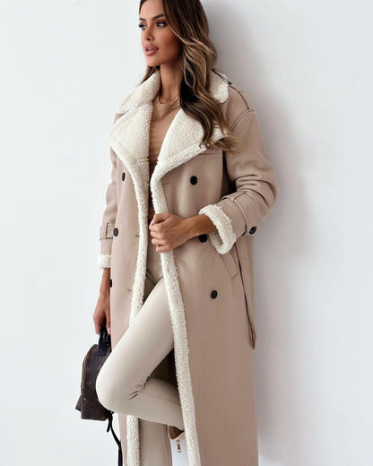 Women’s Teddy Coat – Double-Breasted Fleece-Lined Trench Coat