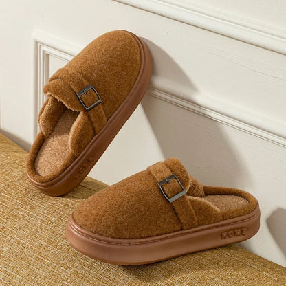 Women’s Plush Indoor Slippers – Buckle-Strap House Shoes with Cushioned Non-Slip Sole