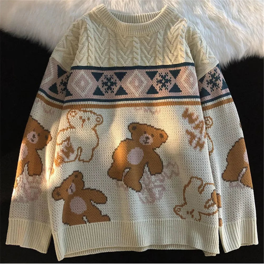 Women’s Teddy Bear Cable Knit Sweater – Cozy Novelty Layer for Winter Days