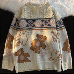 Women’s Teddy Bear Cable Knit Sweater – Cozy Novelty Layer for Winter Days