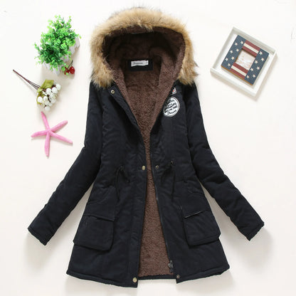 Women’s Faux-Fur Hooded Winter Parka – Fleece-Lined Drawstring Jacket for Warm Everyday Cold-Weather Wear