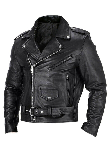 Men’s Plush-Lined Leather Biker Jacket – Warm Asymmetric Layer for Winter Wear