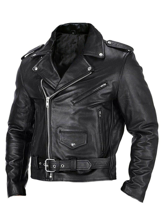 Men’s Plush-Lined Leather Biker Jacket – Warm Asymmetric Layer for Winter Wear