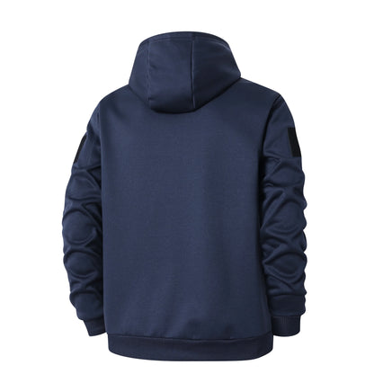 Men’s Sherpa-Lined Hooded Fleece Jacket – Thick Zip-Up Winter Outerwear with Utility Sleeve Pocket