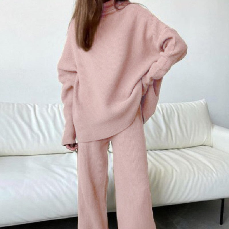 Women’s Oversized Knit Top and Wide-Leg Trouser Set – Relaxed Two-Piece Loungewear
