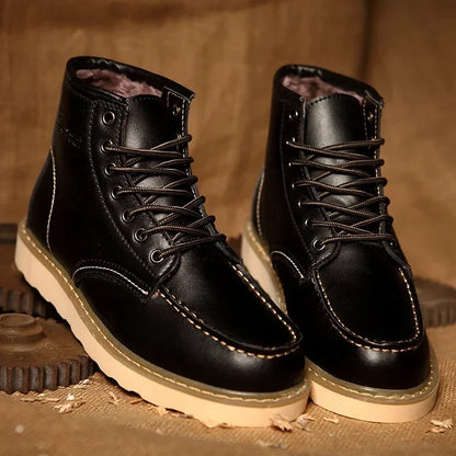 Men’s Fur-Lined Leather Snow Boots – Water-Resistant Lace-Up Winter Ankle Boots with Anti-Slip Sole
