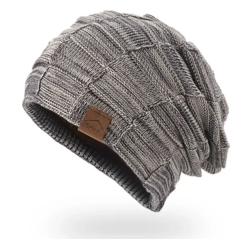 Unisex Textured Slouchy Knit Beanie – Stretch Winter Hat with Relaxed Patchwork Design