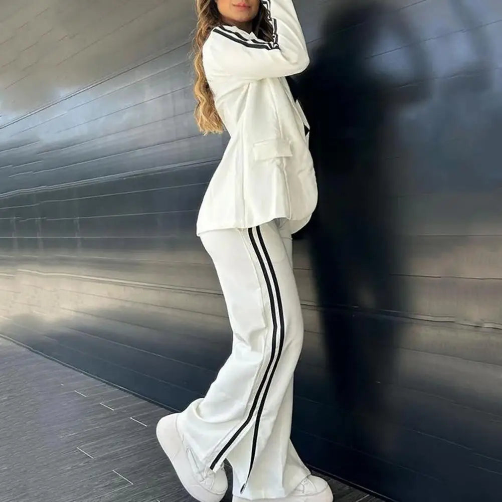 Women’s Tailored Blazer Trouser Set – Long-Sleeve Jacket with Wide-Leg Trousers for Smart Casual Wear