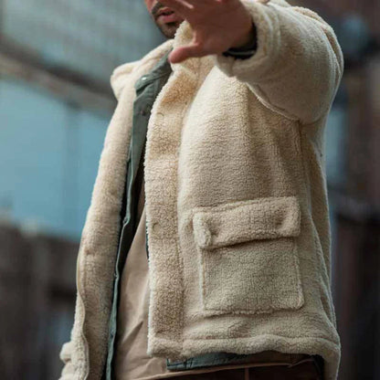 Men’s Teddy Fleece Hooded Jacket – Warm Casual Layer for Cold Weather