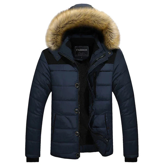 Men’s Faux-Fur Hooded Puffer Jacket – Insulated Multi-Pocket Winter Layer for Everyday Cold-Weather Wear