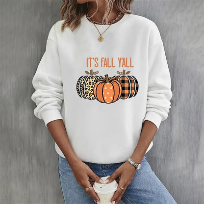Women’s Autumn Pumpkin Graphic Sweatshirt – Relaxed Crew-Neck Pullover for Seasonal Casual Wear