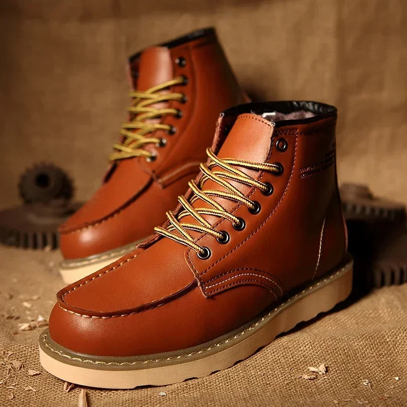 Men’s Fur-Lined Leather Snow Boots – Water-Resistant Lace-Up Winter Ankle Boots with Anti-Slip Sole