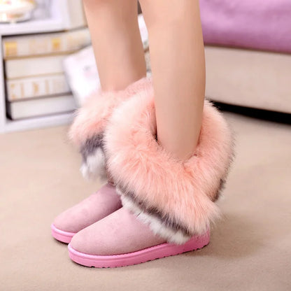 Women’s Faux-Fur Lined Winter Boots – Suede-Look Slip-On Snow Boots for Everyday Cold-Weather Wear