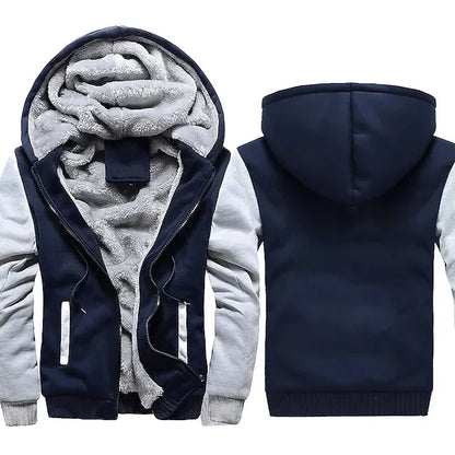 Men’s Plush Hooded Fleece Jacket – Thick Zip-Up Winter Layer with Ribbed Cuffs