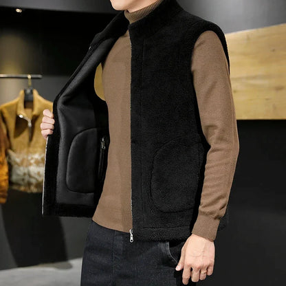 Men’s Sherpa Fleece Winter Vest – Reversible Stand-Collar Sleeveless Zip-Up Gilet for Warm Casual Layering