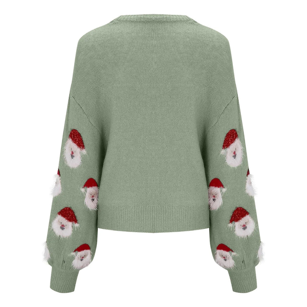 Women’s Festive Printed Sweater – Relaxed Crew Neck Knit for Christmas Parties