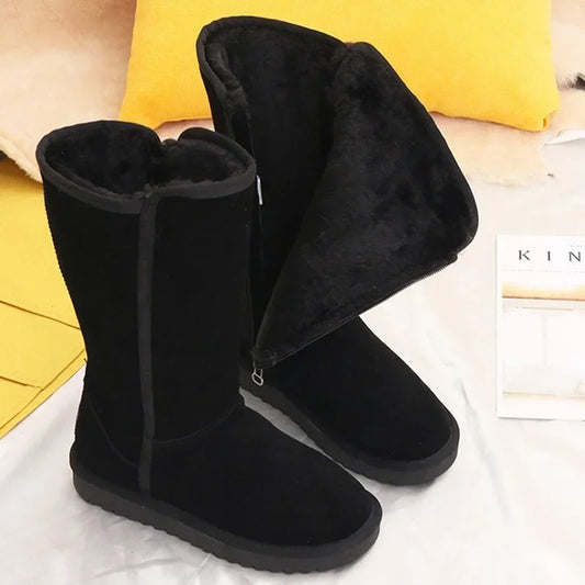 Women’s Genuine Leather Knee-High Snow Boots – Waterproof Fur-Lined Winter Boots