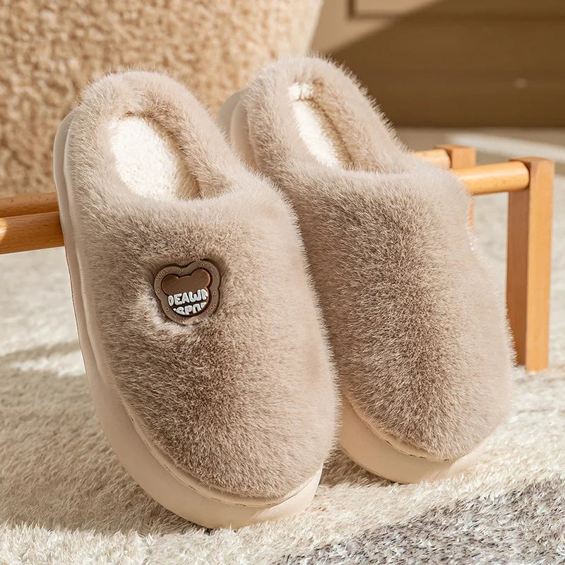 Women’s Plush Memory Foam Slippers – Fluffy Slip-On House Shoes with Thick Outdoor Sole