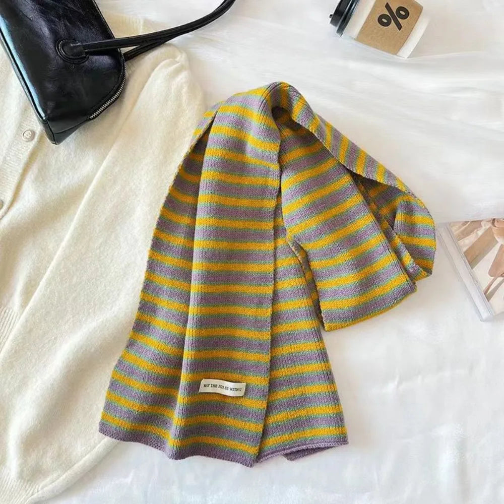 Women’s Striped Knitted Winter Scarf – Soft Neck Wrap with Classic Ribbed Texture