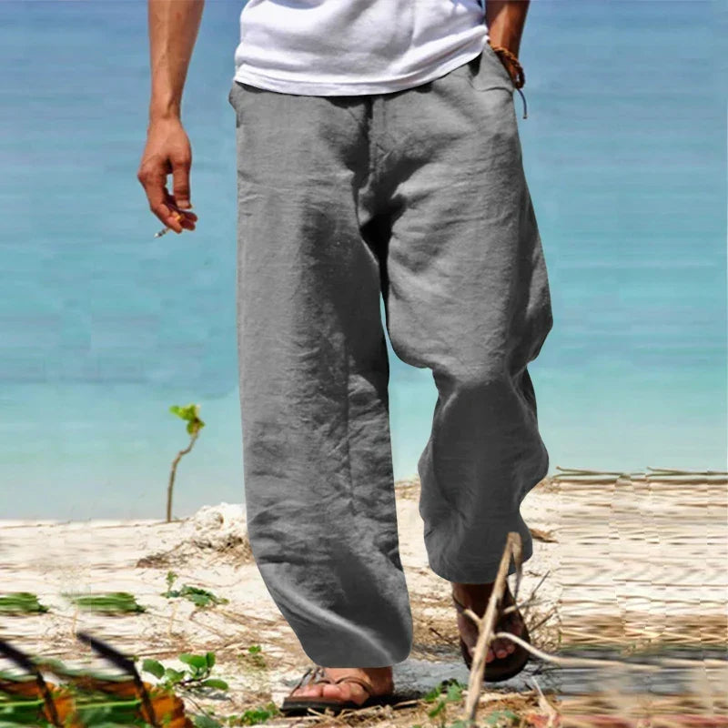 Men’s Relaxed Wide-Leg Linen Trousers – Lightweight Summer Pants for Casual Wear