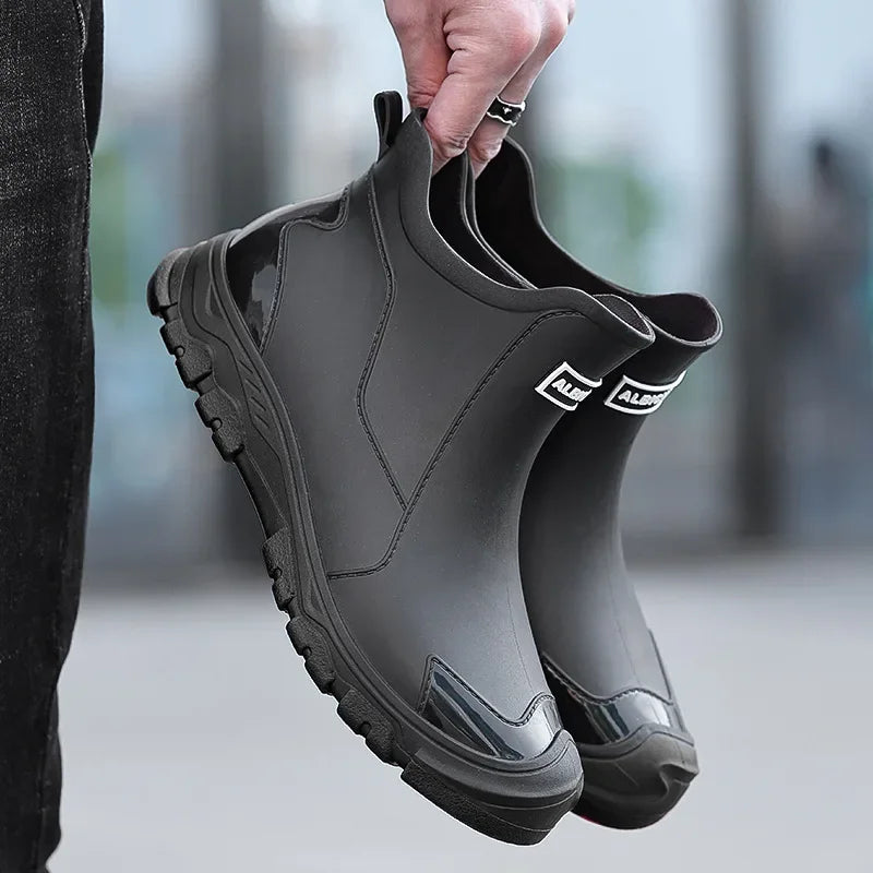 Men’s Waterproof Slip-On Rain Boots – Outdoor Rubber Boots with Non-Slip Gripped Sole
