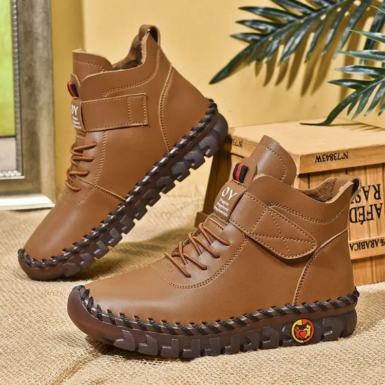 Women’s Fleece-Lined Ankle Boots – Lace-Up Winter Shoes with Adjustable Strap and Flexible Sole