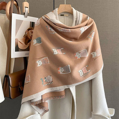 Women’s Cashmere-Feel Winter Scarf – Soft Printed Fringed Wrap for Elegant Cold-Weather Layering