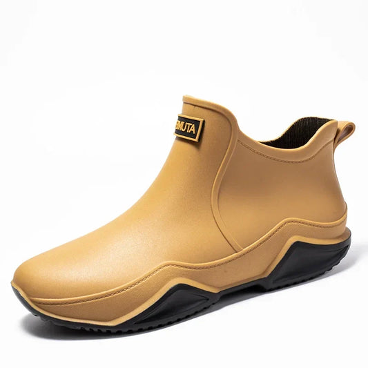 Men’s Waterproof Ankle Rain Boots – Slip-On Outdoor Shoes with Non-Slip Gripped Sole