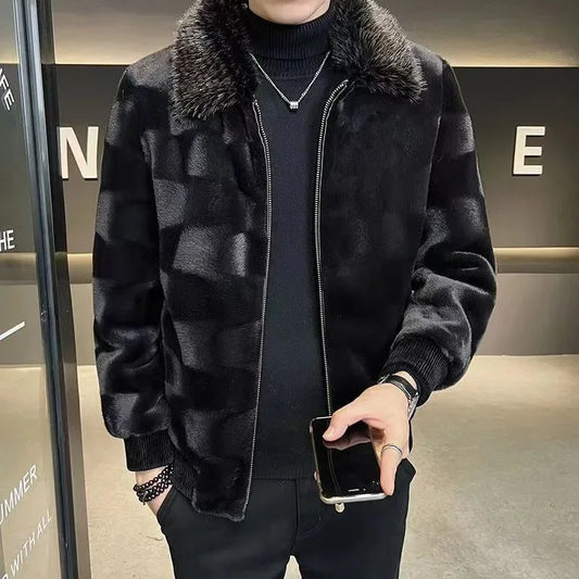 Men’s Faux-Fur Winter Jacket – Warm Zip-Up Casual Coat with Plush Collar for Everyday Cold-Weather Wear