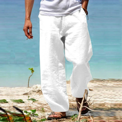 Men’s Relaxed Wide-Leg Linen Trousers – Lightweight Summer Pants for Casual Wear