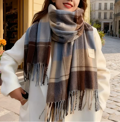 Unisex Oversized Winter Scarf – Soft Checked Wrap with Fringed Tassel Edges