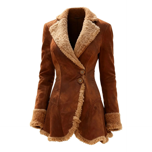 Women’s Faux-Fur Trim Winter Coat – Tailored Longline Jacket with Statement Lapels