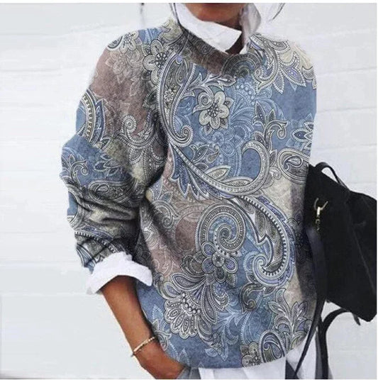 Women’s Oversized Jumper – All-Over Animal Print with Ribbed Crew Neck
