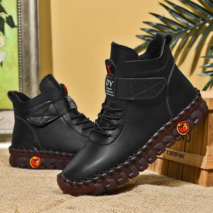 Women’s Fleece-Lined Ankle Boots – Lace-Up Winter Shoes with Adjustable Strap and Flexible Sole