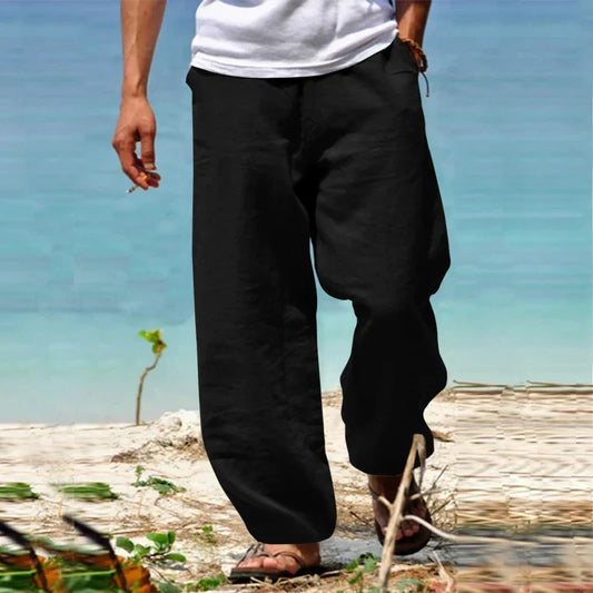 Men’s Relaxed Wide-Leg Linen Trousers – Lightweight Summer Pants for Casual Wear