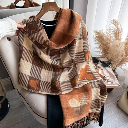 Women’s Cashmere Winter Scarf – Thick Printed Fringed Wrap for Warm Elegant Cold-Weather Layering