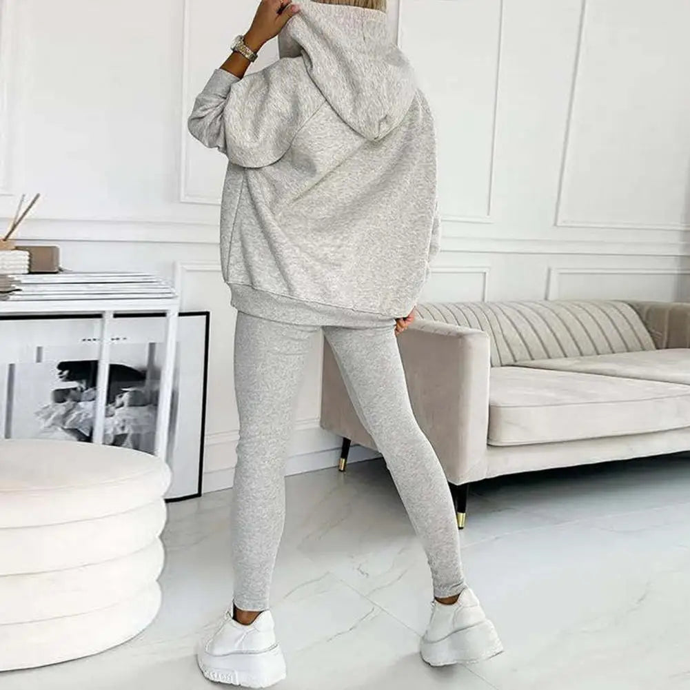 Women’s Button-Neck Hoodie and Leggings Set – Relaxed Two-Piece Casual Outfit