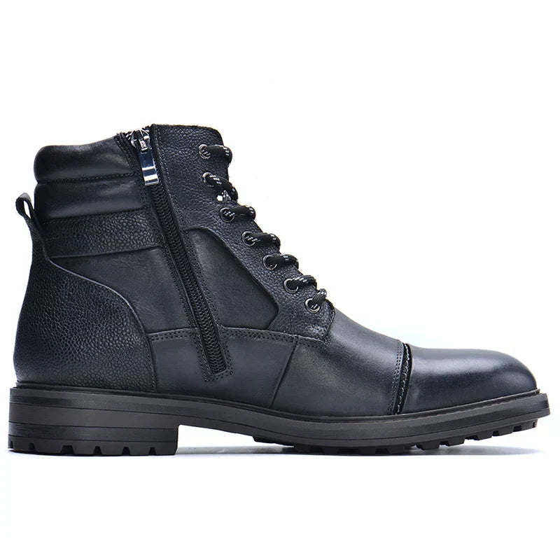 Men’s Leather Boots with Side Zipper and Laces – Durable Brown Work-Inspired Boots for Casual, Outdoor and Smart-Casual Wear