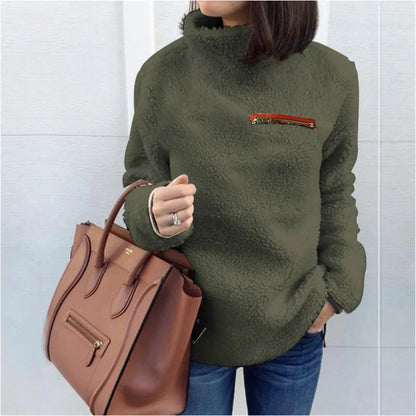 Women’s High-Neck Teddy Fleece Sweatshirt – Soft Cosy Pullover for Cold-Weather Comfort
