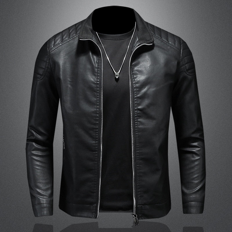 Men’s Quilted-Shoulder Leather Moto Jacket – Sleek Wind-Resistant Layer for City and Weekend Wear
