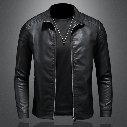 Men’s Quilted-Shoulder Leather Moto Jacket – Sleek Wind-Resistant Layer for City and Weekend Wear