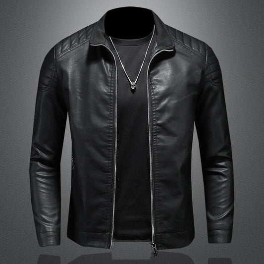 Men’s Quilted-Shoulder Leather Moto Jacket – Sleek Wind-Resistant Layer for City and Weekend Wear