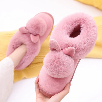 Women’s Plush Bunny Winter Slippers – Faux-Fur Slip-On House Shoes with Thick Sole
