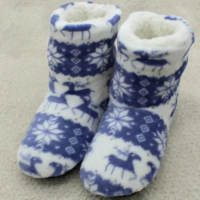 Women’s Festive Slipper Boots – Plush Winter House Shoes with Fold-Over Cuffs