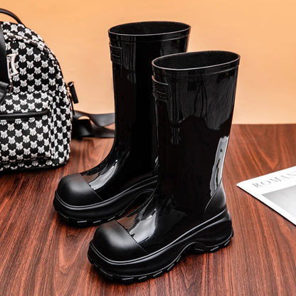 Women’s Knee-High Rain Boots – Water-Resistant Rubber Boots with Chunky Non-Slip Sole